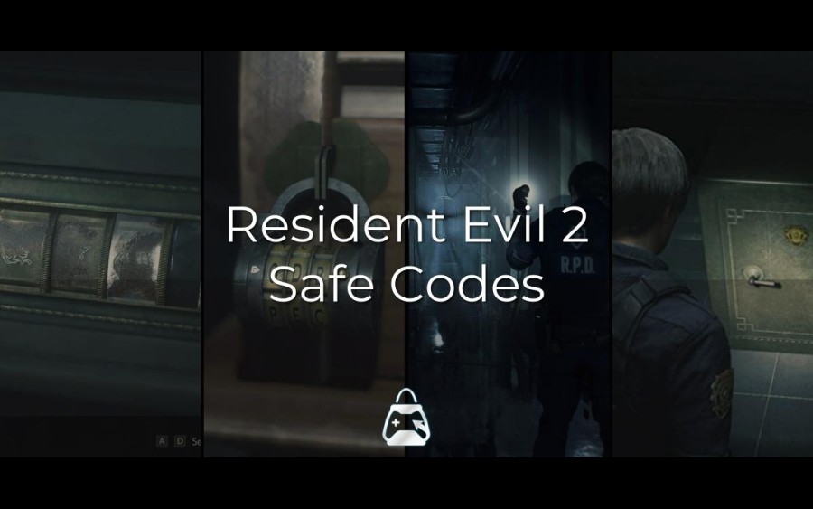 4 In-game capture in background and Resident Evil 2 Safe Codes title in the front