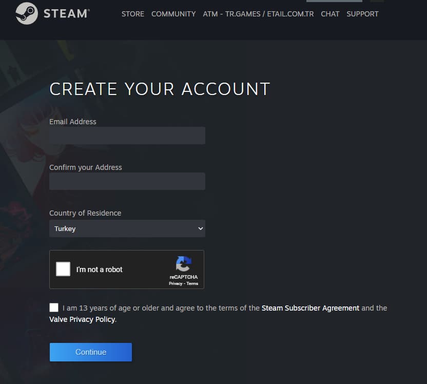 Steam Sign Up Image
