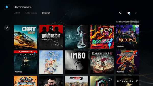 PlayStation Now UI and some games.