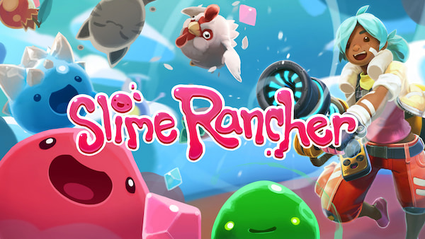 Slime characters in the background and the Slime Rancher title in the foreground