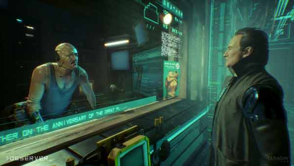 Two character looking each other from Observer video game.