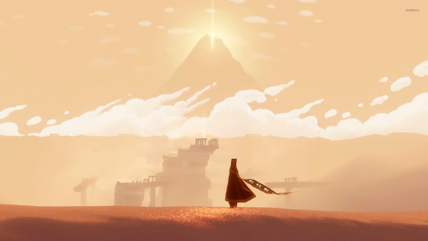 A desert scene from the Journey video game.