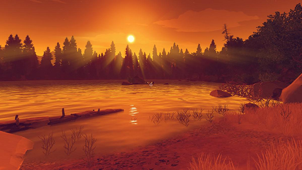 Sunset view from Firewatch video game.