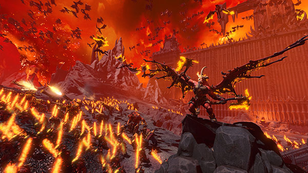 Total War: Warhammer III oyunundan şeytanlar uçuyor.
