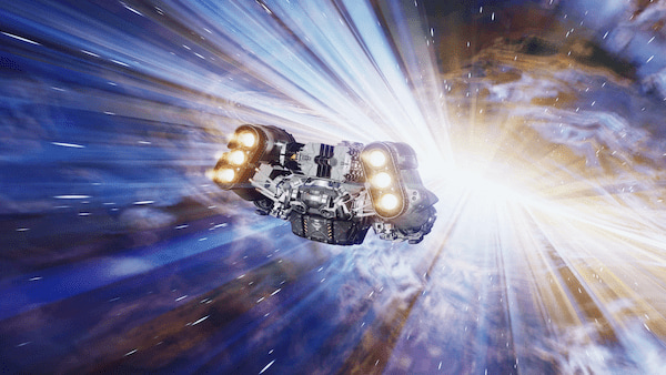 A spacecraft traveling at the speed of light