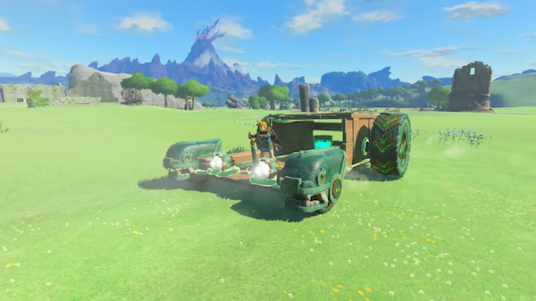 Link from the Zelda series is on a giant vehicle.