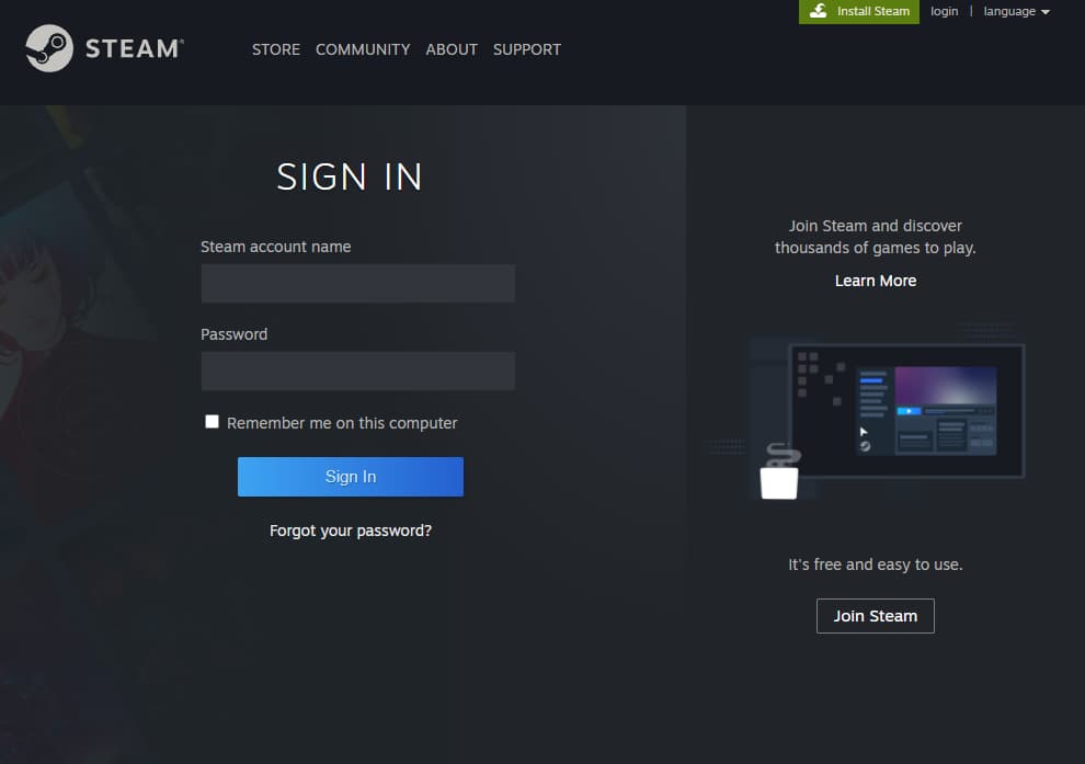 Steam Sign In Image